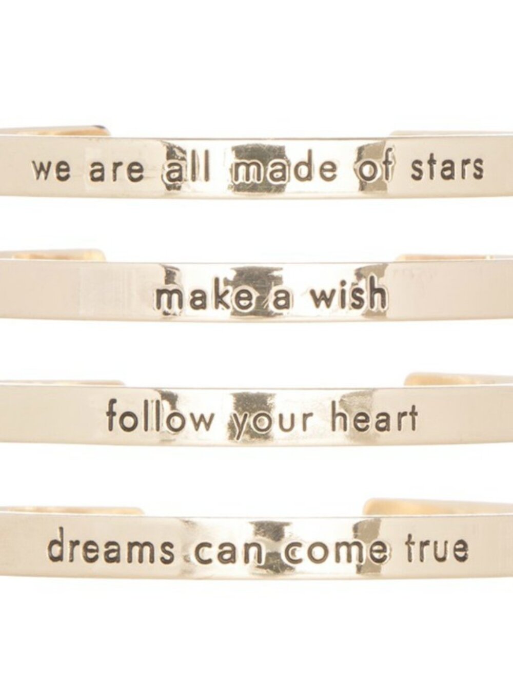 Gold Metal Stamp Quote Cuff Bracelets Set of 4